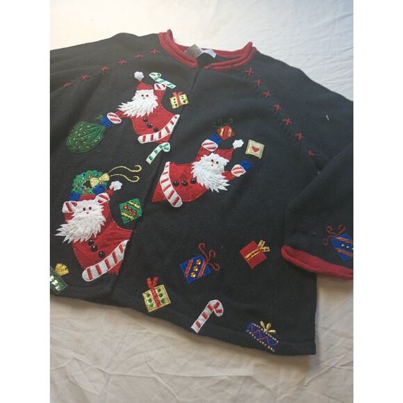 Tiara International Ugly Christmas Sweater Cardigan Santa Embroidered XL - Picture 2 of 6